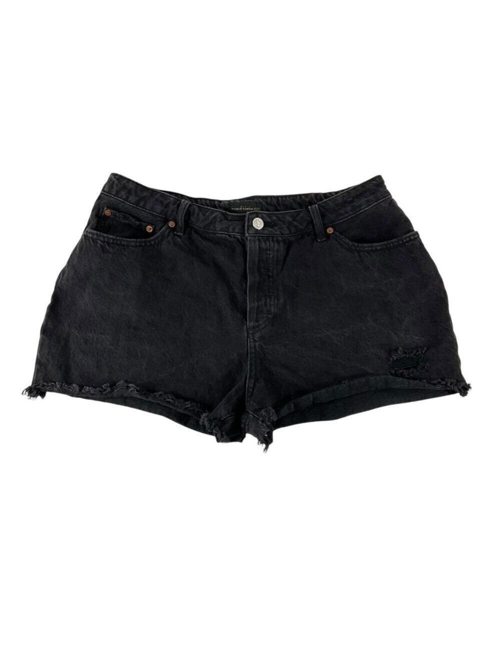 House of Harlow 1960 Black High Rise Denim Shorts Distressed Raw Hem Size 31